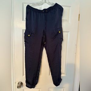 Michael kors navy blue silk crop pants with side pockets